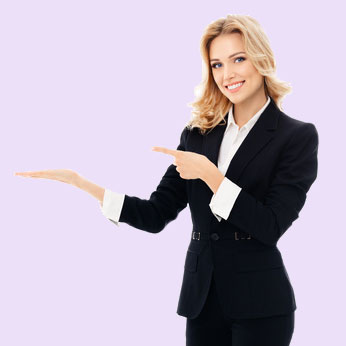 businesswoman, showing something or copyspace